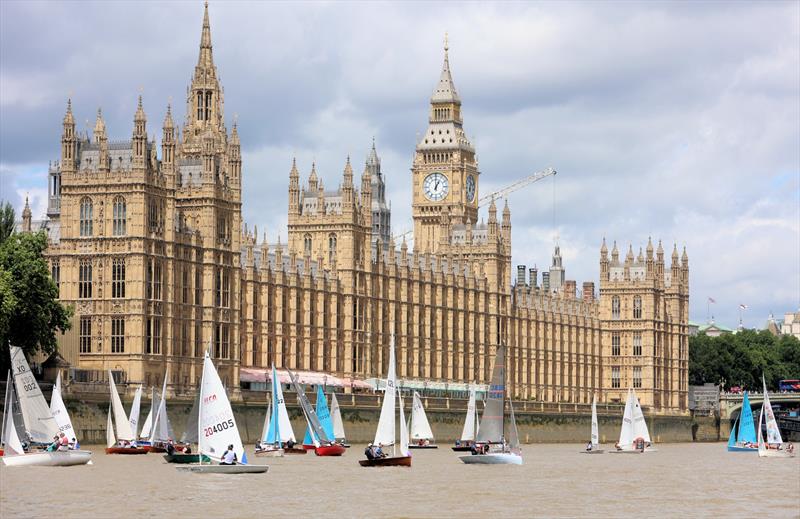Tideway Dinghy Derby - Fleet at the Houses of Parliament rounding mark photo copyright Mark Jardine taken at Ranelagh Sailing Club and featuring the Dinghy class