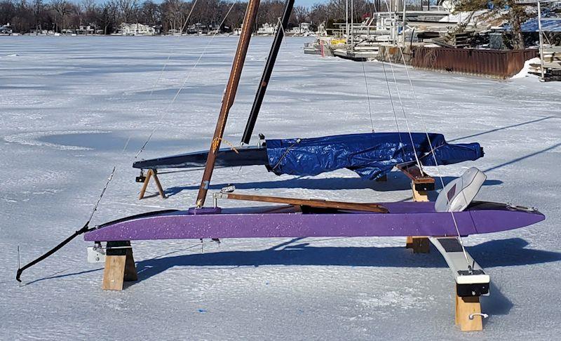 Repairing the mast step and steering column of a DN Ice Yacht - chocked up photo copyright Gregg Bugala taken at  and featuring the DN Ice Yacht class