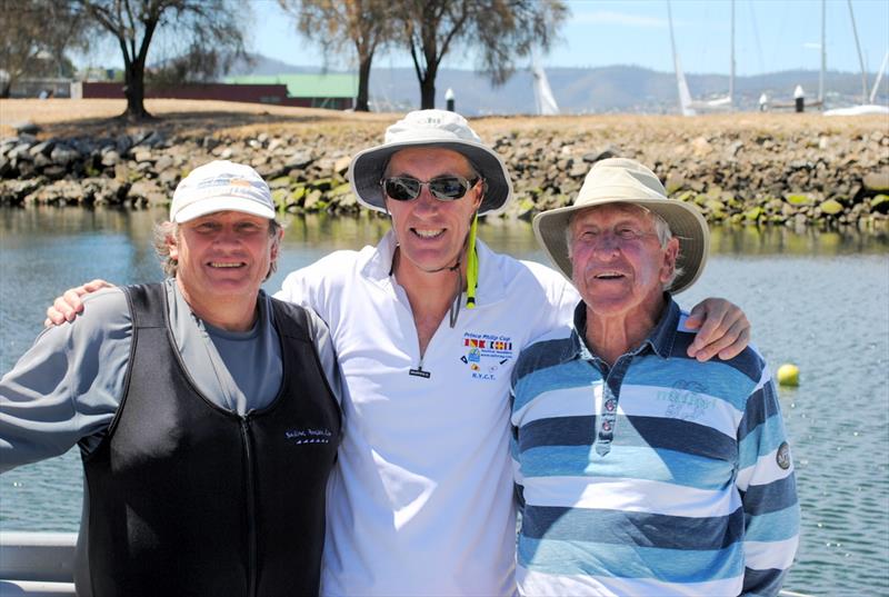 Gordon Ingate (right) and his crew, from left, David Giles and Davide Brittain at the Dragon Prince Philip Cup in Hobart photo copyright Peter Campbell taken at Royal Yacht Club of Tasmania and featuring the Dragon class