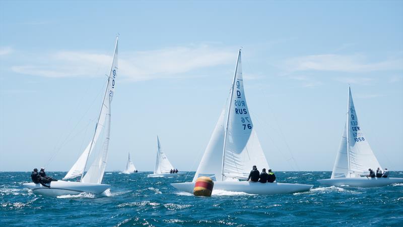 Race6 AUS214 v RUS76 on day 4 of the 2019 Dragon World Championship photo copyright Tom Hodge Media taken at Royal Freshwater Bay Yacht Club and featuring the Dragon class