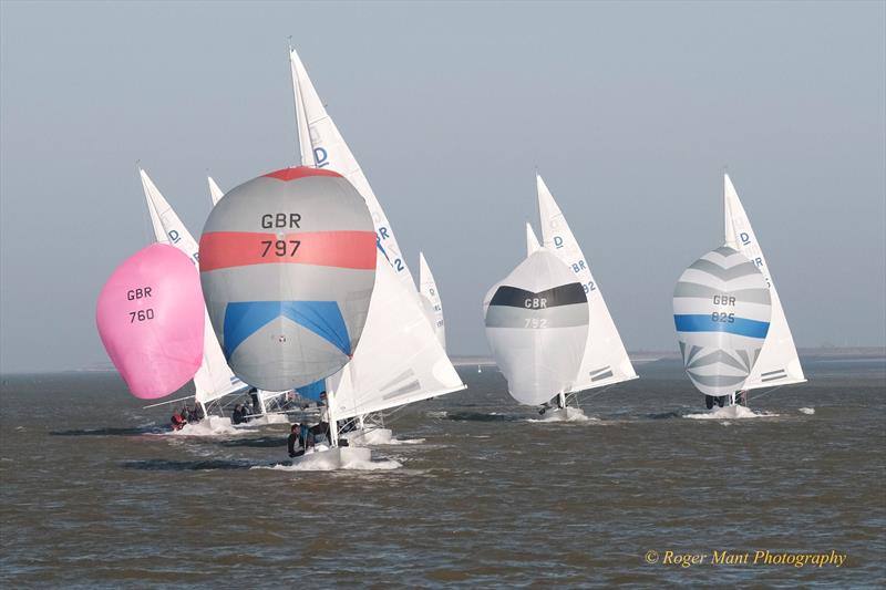 'Vivacious' leads race five during the Royal Corinthian Yacht Club 2019 Dragon Easter Regatta photo copyright Roger Mant Photography taken at Royal Corinthian Yacht Club, Burnham and featuring the Dragon class