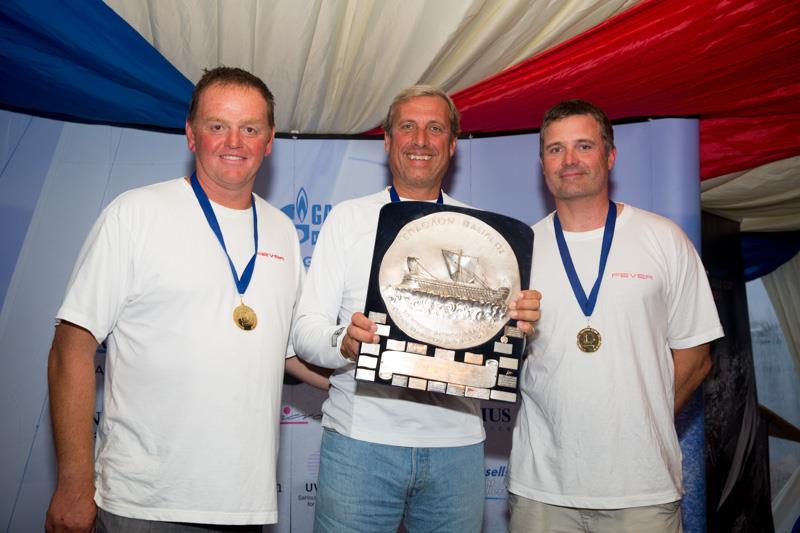 (l to r) Andy Beadsworth, Klaus Diederichs & Jamie Lea, Gazprom International Dragon World Champions 2013 - photo © IDA / Michael Austin 