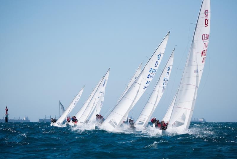 Upwind fleet - Australasian Dragon Championship for the Prince Philip Cup, Day 2 photo copyright Tom Hodge Media taken at Fremantle Sailing Club and featuring the Dragon class