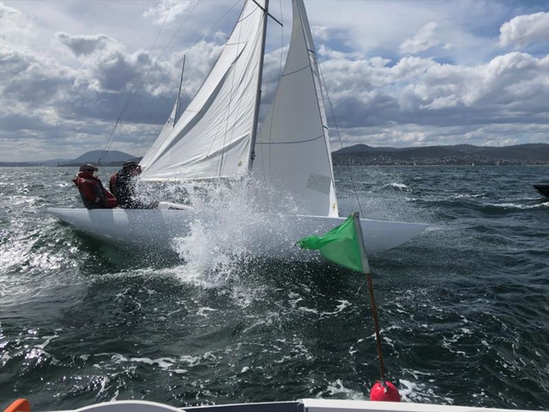 The sea-breeze kicked up a short sea on the Derwent for the Crown Series Bellerive Regatta fleet, including this Dragon. - photo © Steve Catchpool