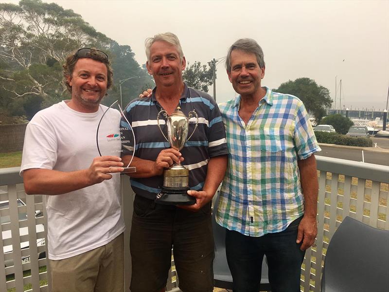 Crew of Sidewinder L to R Richard Smith (Skipper Jeff Rose Middel) and Brandon Kibby - Victorian International Dragon Championships 2019 photo copyright Jeff Rose taken at Metung Yacht Club and featuring the Dragon class