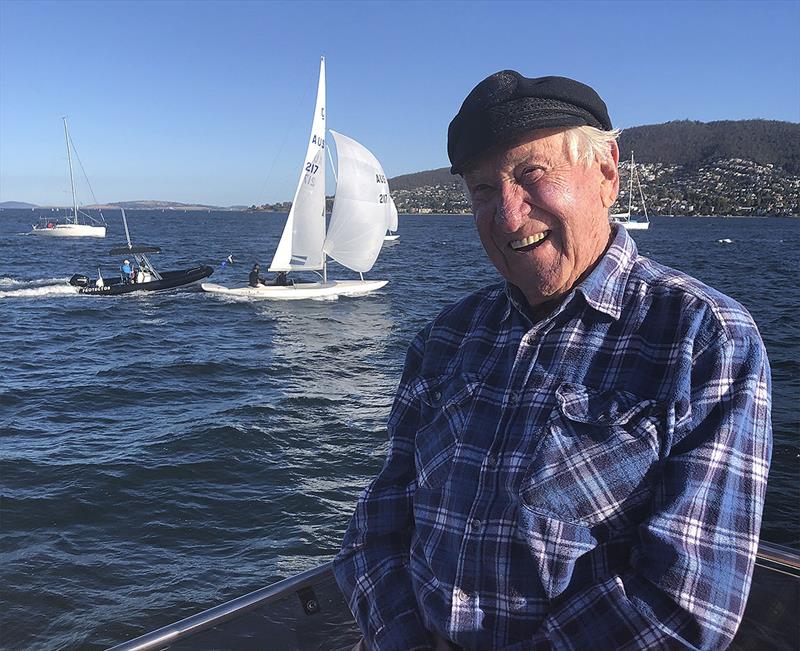 The great Gordon Ingate enjoying the close match racing of the Sayonara Cup photo copyright Nicole Shrimpton taken at Royal Sydney Yacht Squadron and featuring the Dragon class