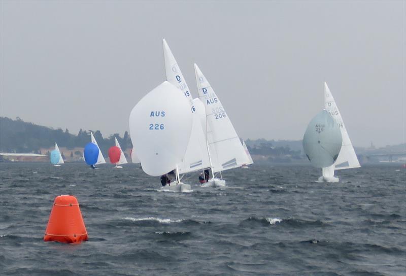 Wicked leading Karabos IX on the final day of the Prince Philip Cup on the River Derwent photo copyright Leigh Edwards taken at Royal Yacht Club of Tasmania and featuring the Dragon class