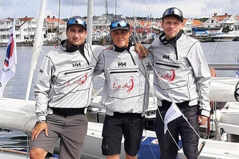 Crew of DEN413 'Lady in Red' from the Royal Danish Yacht Club - Felix Jacobsen, Jacob Meesenburg and Mads Christian Taatø photo copyright IDA taken at  and featuring the Dragon class