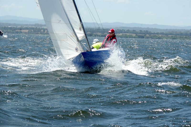 In race two, after achieving the top mark on the first circuit of the course, Dragon class A Touch Too Much retired due to equipment failure and headed home for the day photo copyright Jeanette Severs taken at Metung Yacht Club and featuring the Dragon class