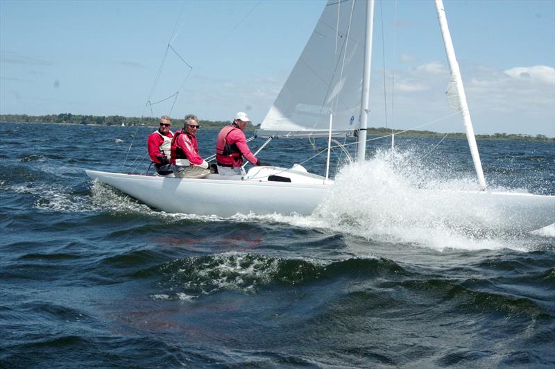 Fresh from the NSW Championship and the Prince Philip Cup, Imagination was contesting hard all day in the International Dragon Victorian Championship. At the end of day one, Imagination is in third place on the series board photo copyright Jeanette Severs taken at Metung Yacht Club and featuring the Dragon class