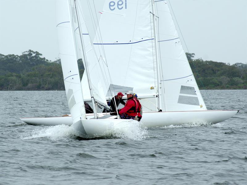 Imagination surges ahead of Fascination in race seven of the International Dragons regatta photo copyright Jeanette Severs taken at Metung Yacht Club and featuring the Dragon class