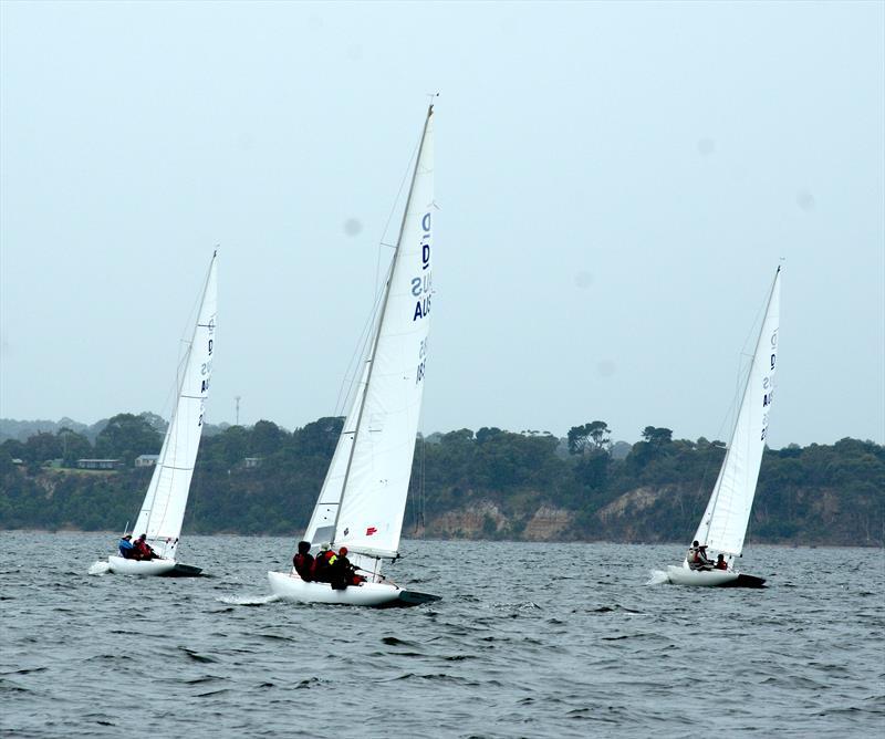 Karabos IX, Plum Crazy and Wicked II upwind in race seven photo copyright Jeanette Severs taken at Metung Yacht Club and featuring the Dragon class