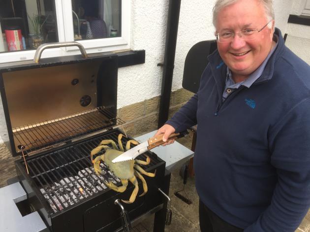 John Tushingham barbecues the Fleetwood Crab Trophy - photo © Tony Wilson