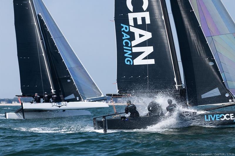 Live Ocean Racing competing in the ETF26 on Day 3 of Eurocat 2022 - April 2022, with the NZ owned/skippered  Toroa to leeward photo copyright ETF26 taken at A.S.N. Quiberon and featuring the  class