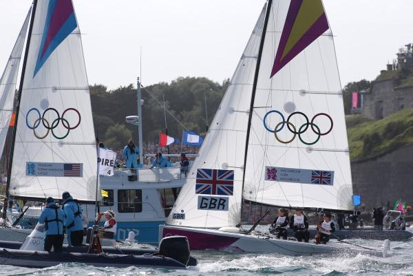 Women's Match Racing on day seven of the London 2012 Olympic Sailing Competition photo copyright Richard Langdon / Ocean Images taken at Weymouth & Portland Sailing Academy and featuring the Elliott 6m class