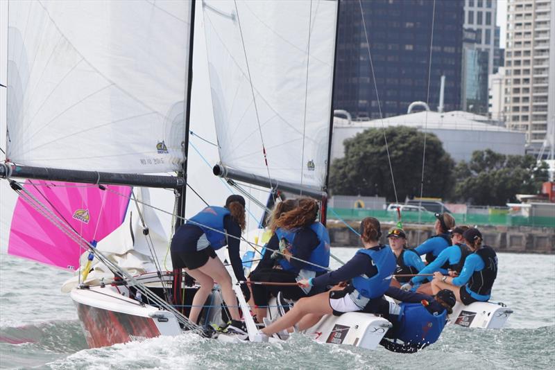 Willison leads Costanzo in Semi Final - Final day, NZ Womens Match Racing Championships, Day 4, February 12, 2019 photo copyright Andrew Delves taken at Royal New Zealand Yacht Squadron and featuring the Elliott 6m class