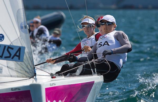 Anna Tunnicliffe, Molly Vandemoer and Debbie Capozzi compete in the WOmen's Match Racing event at the London 2012 Olympics - photo © Copyright © 2012 Daniel Forster/go4image.com