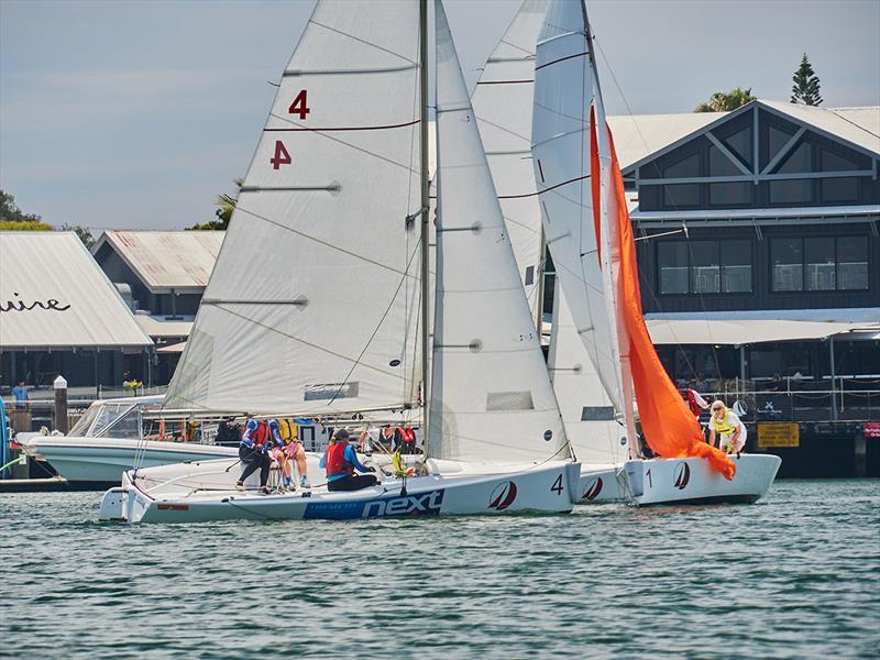 Close rounding of the top mark on Day 2 of the 2021 Mooloolaba Women's Keelboat Regatta - photo © boredzebra