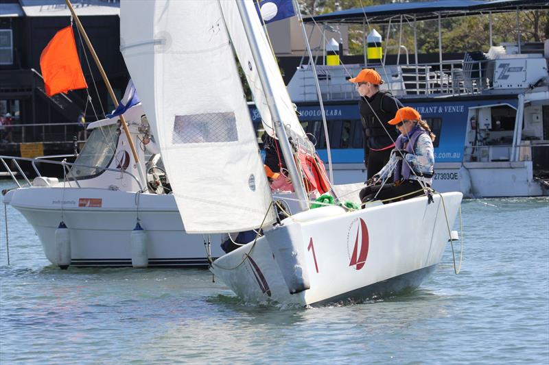 2023 MWKR winners, Team Orange, checking the start line between races photo copyright Mark Dowsett taken at Mooloolaba Yacht Club and featuring the Elliott 6m class