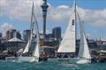 Josh Hyde leading Maeve White along the seawall in their Round Robin 2 match - Harken NZ Match Racing Championship - Royal NZ Yacht Squadron - January 22-24, 2022