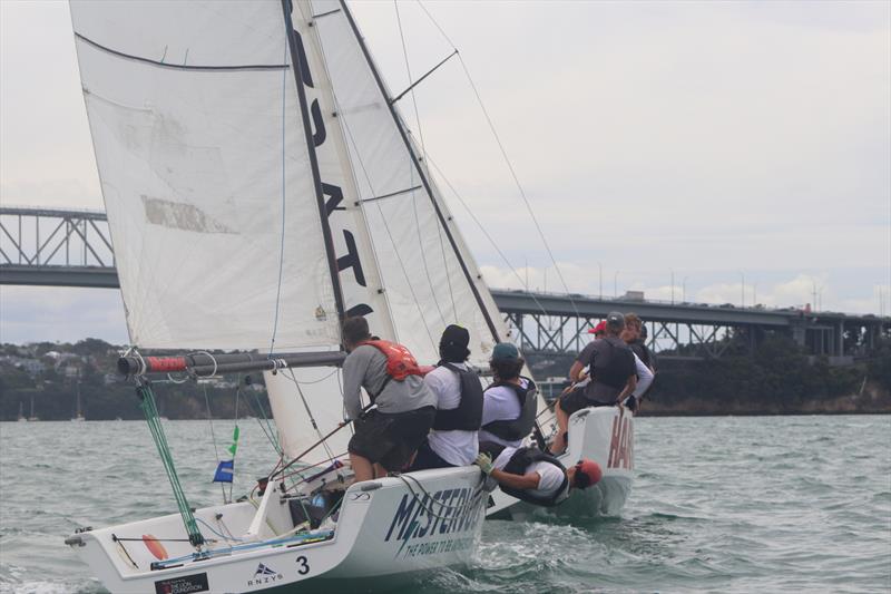 Maeve White chasing Braedyn Denney around the bottom mark - Harken NZ NZ Match Racing Championship - Royal NZ Yacht Squadron - January 22-24, 2022 photo copyright RNZYS Media taken at Royal New Zealand Yacht Squadron and featuring the Elliott 7 class