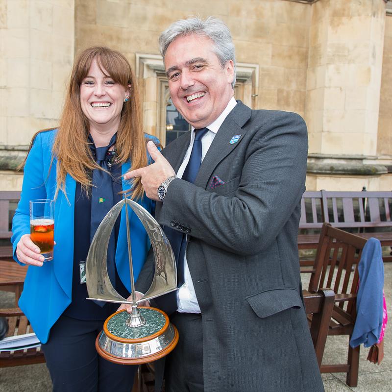 Kelly Tolhurst MP with Mark Garnier MP and the House of Commons versus House of Lords Trophy photo copyright Tim Hodges taken at House of Commons Sailing Club and featuring the Enterprise class