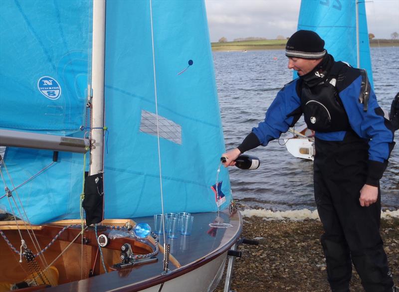 Steve Blackburn christening refurbished 22461 at the Enterprise Winter Championship 2016 photo copyright RSC taken at Rutland Sailing Club and featuring the Enterprise class