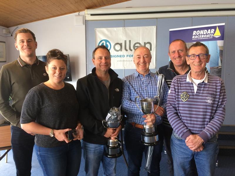 Allen Enterprise Inlands at Cardiff (l-r) Darren Roach, Natalie Roach, Simon Cook, Tim Sadler, John Blundell, Pete Blundell photo copyright Carol Ford taken at Cardiff Bay Yacht Club and featuring the Enterprise class