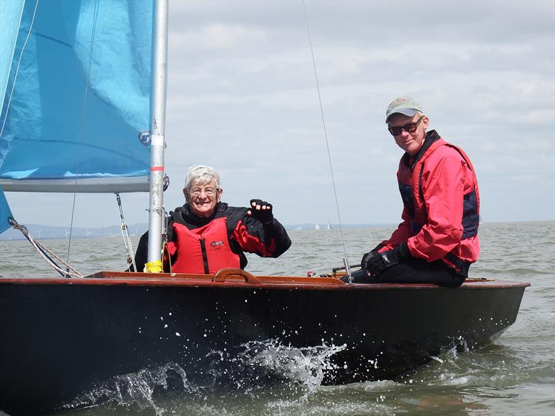 Nonagenarian Peter Webb (left) and his young helm Steve Cranston between races during the Laser and Enterprise Open at Penarth - photo © Tracey Dunford