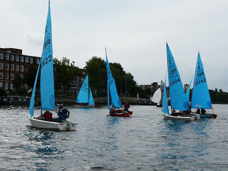 The Enterprise pack close together after the 3rd race start on Sunday morning. Alex Cane, against far bank, led at this point during the Minima Regatta 2017 - photo © Rob Mayley