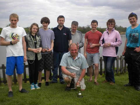 Prize winners at the Ely Enterprise Open (l to r) Scott Bilham, Mollie Lee,  Jack Knight,  Paul Young, Phil Harrison, Vincent Christan, Clare Christan, Dalton Orchard, kneeling winner Kevin Bilham photo copyright Jill Sallis taken at Ely Sailing Club and featuring the Enterprise class