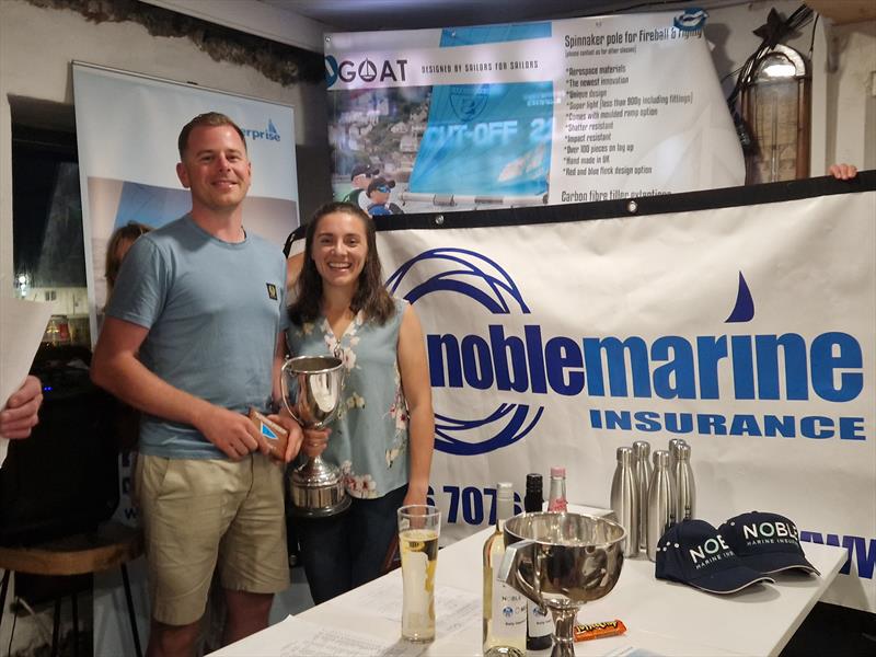 Winners Darren and Hayley Roach on day 1 of the Enterprise Nationals at Tenby photo copyright Steve Sargent taken at Tenby Sailing Club and featuring the Enterprise class