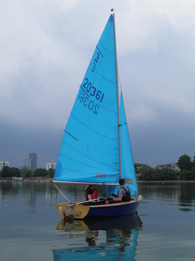 Oliver Mason and Laura Cope in no wind during race 3 of the 2023 Enterprise Midland Area Double Chine Series at Midland SC photo copyright Kevin Hopkins taken at Midland Sailing Club and featuring the Enterprise class