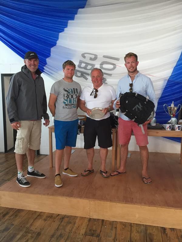 Andrew Palfrey (left), middle holding plate is Willy McNeil flanked by Toby Mumford and Mark Yeabsley photo copyright Rob Goddard taken at Royal London Yacht Club and featuring the Etchells class