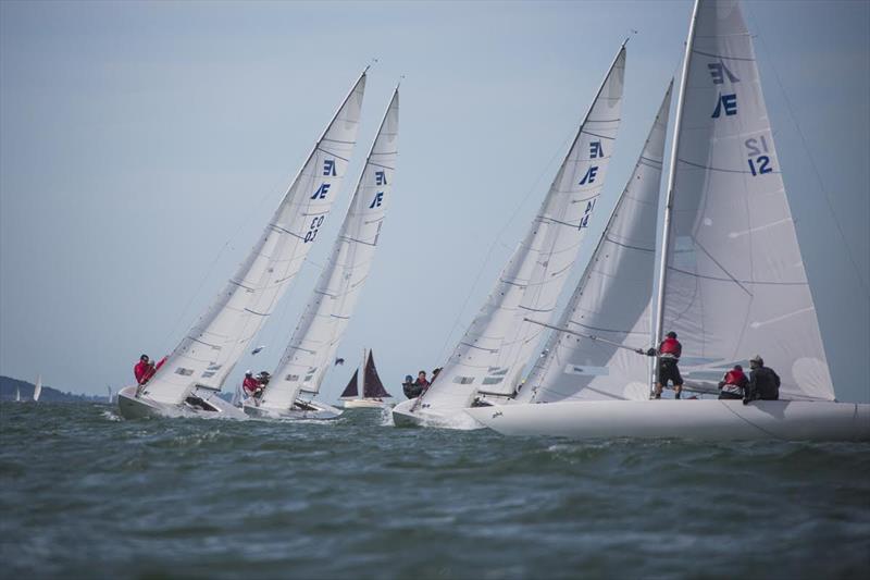 Close racing in the Solent on the opening day of the Etchells Invitational Regatta for the Gertrude Cup photo copyright Emma Louise Wyn Jones Photography taken at  and featuring the Etchells class