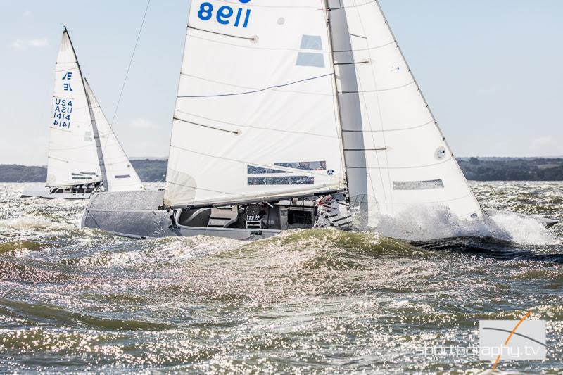 Scott Kaufman (USA), racing with Jesse Kirkland, Lucas Calabrase and Austen Andersen, on day 4 of the Etchells Worlds in Cowes photo copyright Alex Irwin / www.sportography.tv taken at Royal London Yacht Club and featuring the Etchells class