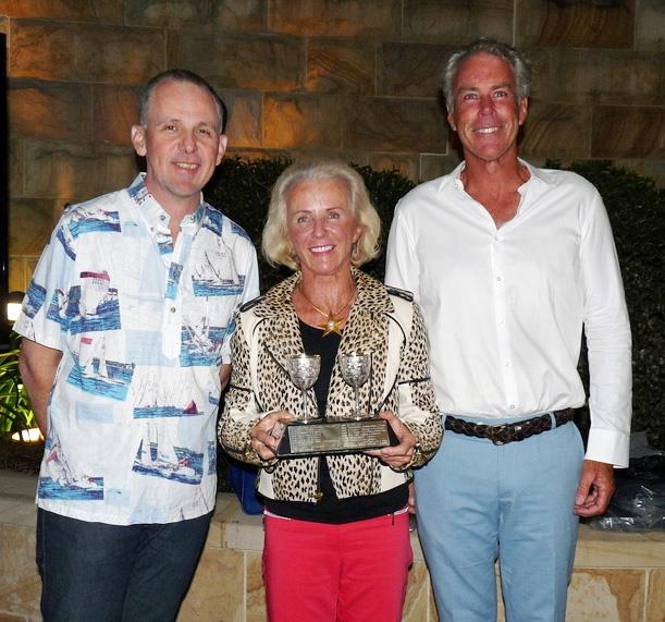 Mike Tyquin fleet captain, Jeanne-Claude Strong and her crew Marcus Burke win the Etchells Milson Goblets at the Royal Sydney Yacht Squadron photo copyright Isabel Wartho taken at Royal Sydney Yacht Squadron and featuring the Etchells class