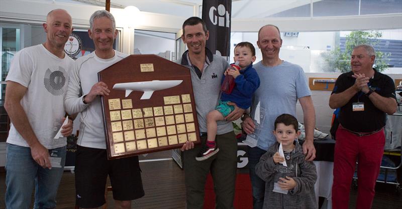 (l-r) Greg O'Shea, Ivan Wheen, Tom King, David Edwards, RQYS Commodore Mark Gallagher, and Tom's children during the 2018 Etchells Queensland State Championship prize giving in Brisbane - photo © Kylie Wilson / www.PositiveImage.com.au