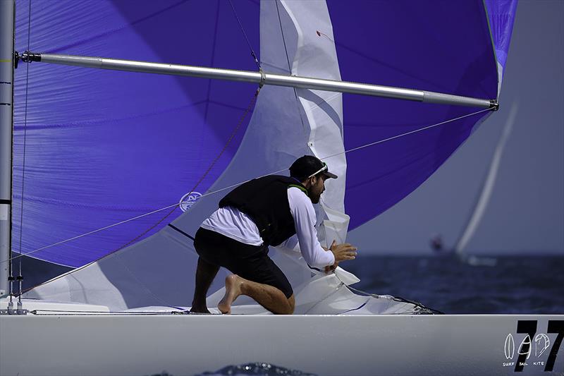 On the foredeck of Fifteen  on day 5 of the 2018 Etchells World Championship photo copyright Mitchell Pearson / SurfSailKite taken at Royal Queensland Yacht Squadron and featuring the Etchells class