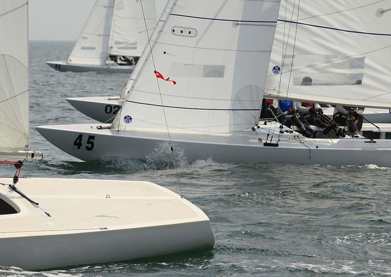 The red backstay ribbons are the Class' mark for all that is affected by Australia's bushfires on day 2 of the 2020 Etchells Australian Championship - photo © John Curnow