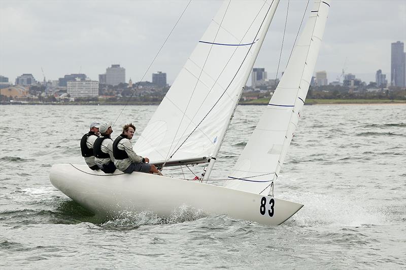 Kirwan Robb, Rod Muller, and Brett Taylor – Corinthian leaders on day 1 of the 2020 Etchells Victorian State Championship photo copyright John Curnow taken at Royal Brighton Yacht Club and featuring the Etchells class