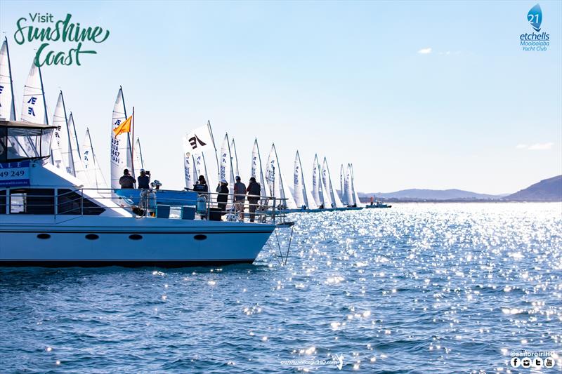 The fleet line up to start on day 3 of the Etchells Australian Nationals photo copyright Nic Douglass / www.AdventuresofaSailorGirl.com taken at Mooloolaba Yacht Club and featuring the Etchells class