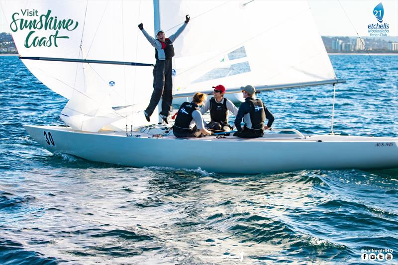 Etchells fun for everyone - the RSYS Youth Crew on day 3 of the Etchells Australian Nationals photo copyright Nic Douglass / www.AdventuresofaSailorGirl.com taken at Mooloolaba Yacht Club and featuring the Etchells class