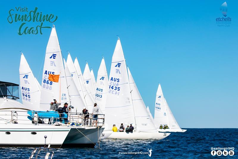 First Tracks launched at the start of race 8 during the Etchells Australian Nationals photo copyright Nic Douglass / www.AdventuresofaSailorGirl.com taken at Mooloolaba Yacht Club and featuring the Etchells class