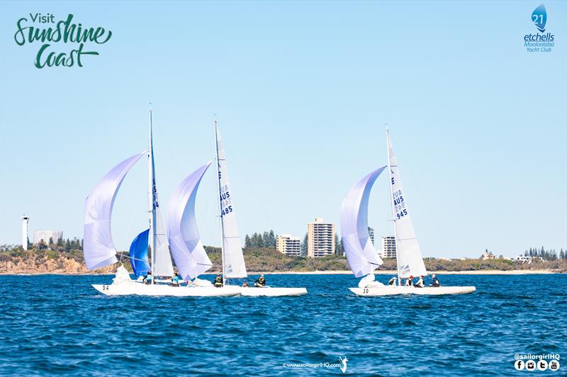 First Tracks and Lisa Rose battling with the Best Youth Boat just behind on the final day of the Etchells Australian Nationals photo copyright Nic Douglass / www.AdventuresofaSailorGirl.com taken at Mooloolaba Yacht Club and featuring the Etchells class