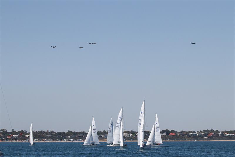 Aerial entertainment whilst they waited for Race One to start photo copyright Alex McKinnon Photography taken at Royal Brighton Yacht Club and featuring the Etchells class