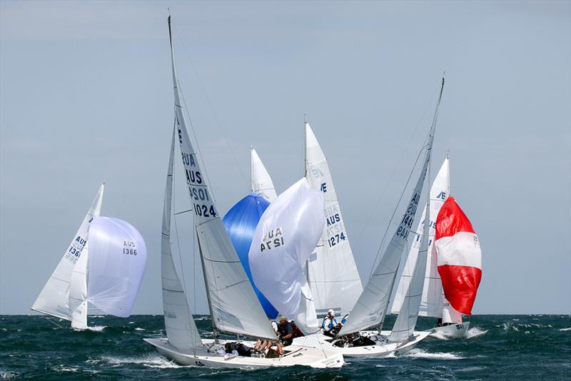 Very busy at the bottom mark with the close racing today. - photo © Alex McKinnon Photography