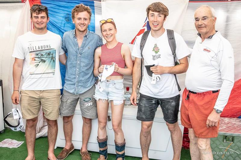 British Etchells Championships Youth Team winners 2018 Matt Whitfield Owen Bowerman Charlotte Hooper and Morgan Peach with Class Captain David Franks photo copyright www.sportography.tv taken at Royal London Yacht Club and featuring the Etchells class