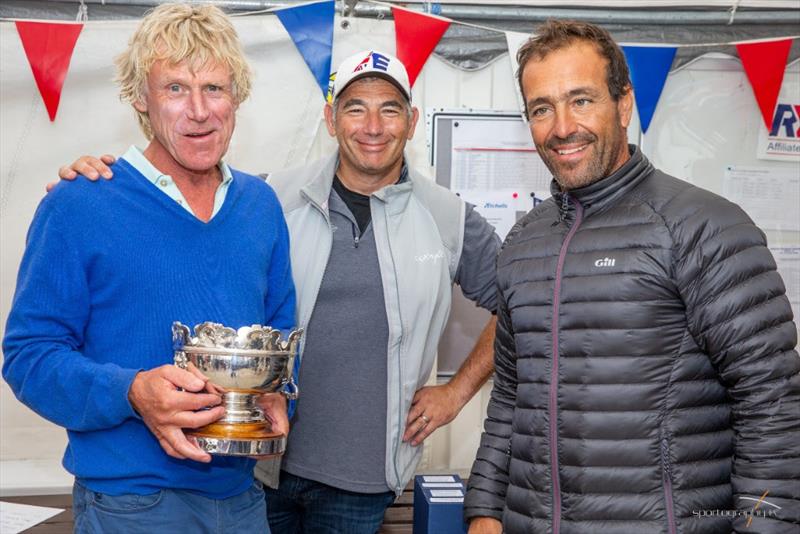 Lawrie Smith receives the Etchells European Trophy from Shaun Frohlich, with tactician Pedro Andrade - Open Etchells European Championship photo copyright www.sportography.tv taken at Royal London Yacht Club and featuring the Etchells class