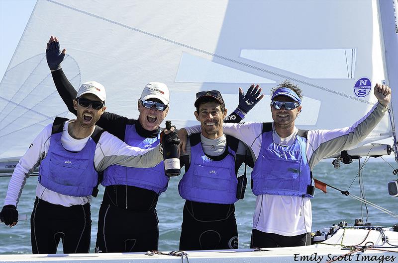 Julian Plante, Martin Hill, Mat Belcher and Sean O'Rourke after winning the 2018 Etchells World Championship photo copyright Emily Scott Images taken at Royal Queensland Yacht Squadron and featuring the Etchells class